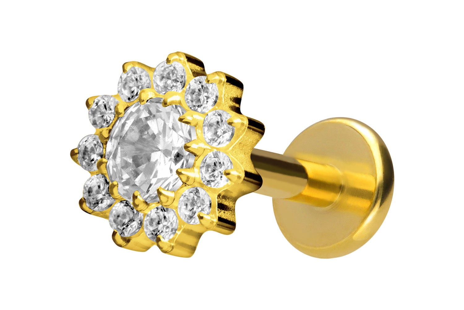 Titan Labret Piercing mit Innengewinde KRISTALLBLUME